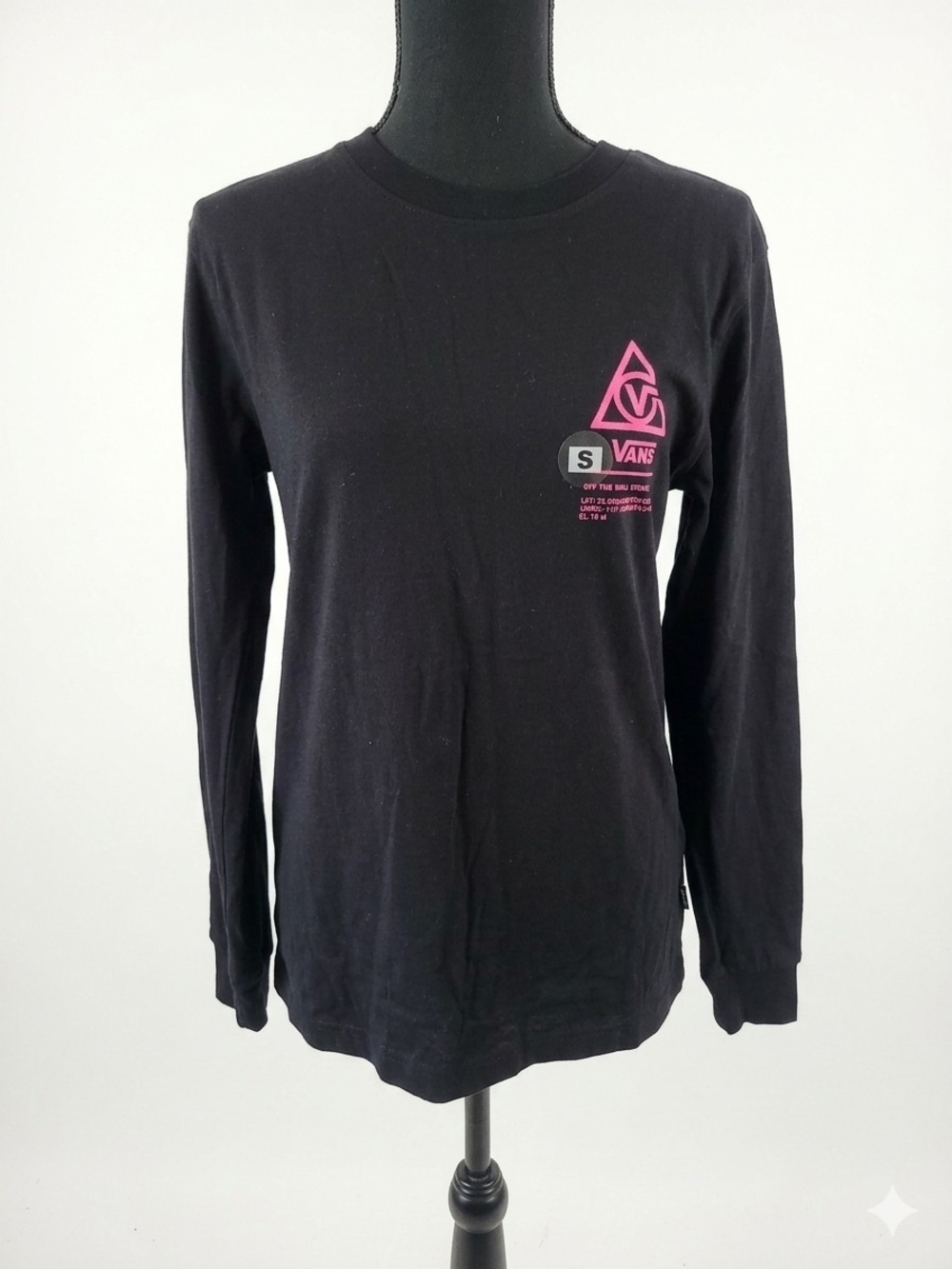 Vans Black Long Sleeve Tee with Pink Logo